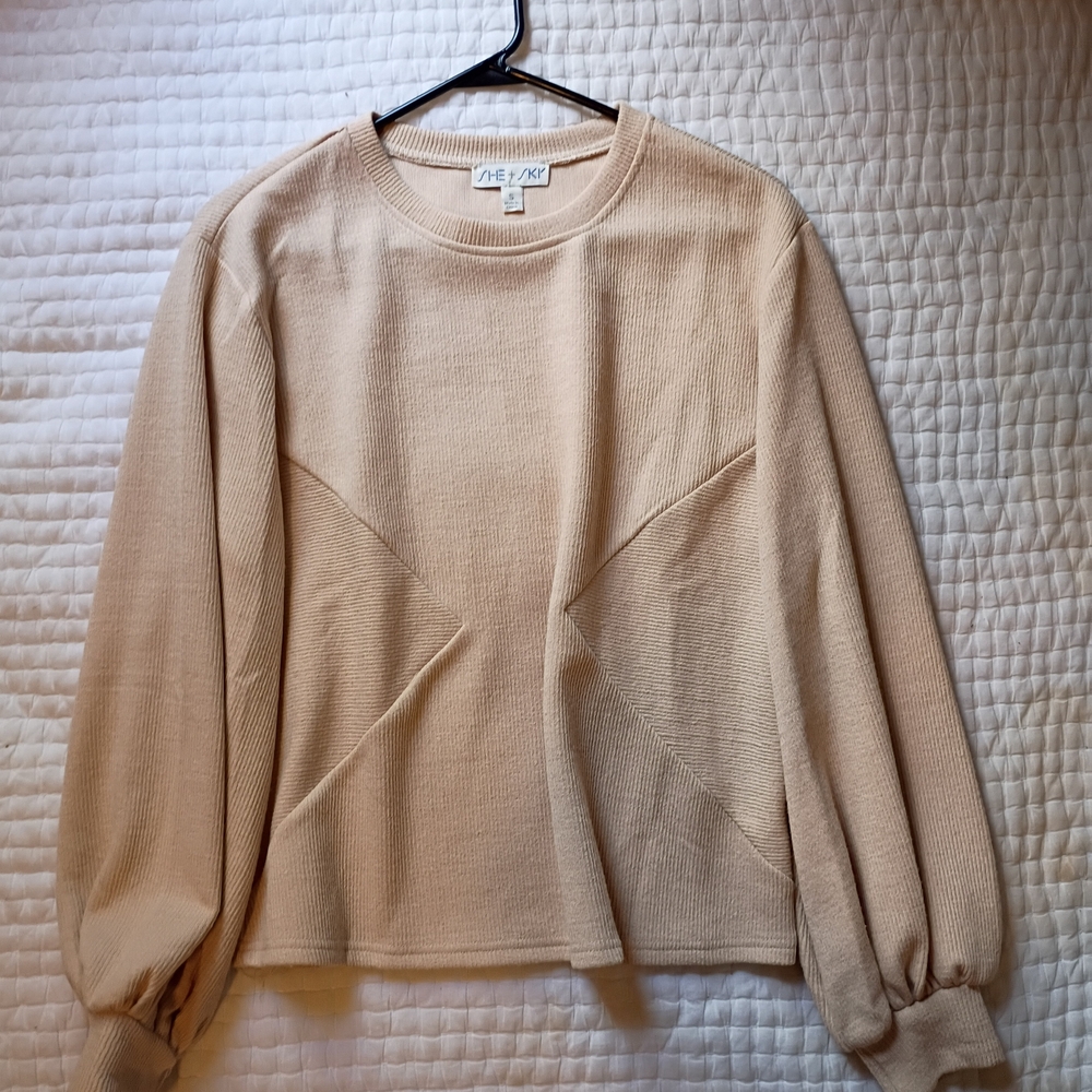 She + Sky Beige Crewneck Knit Top